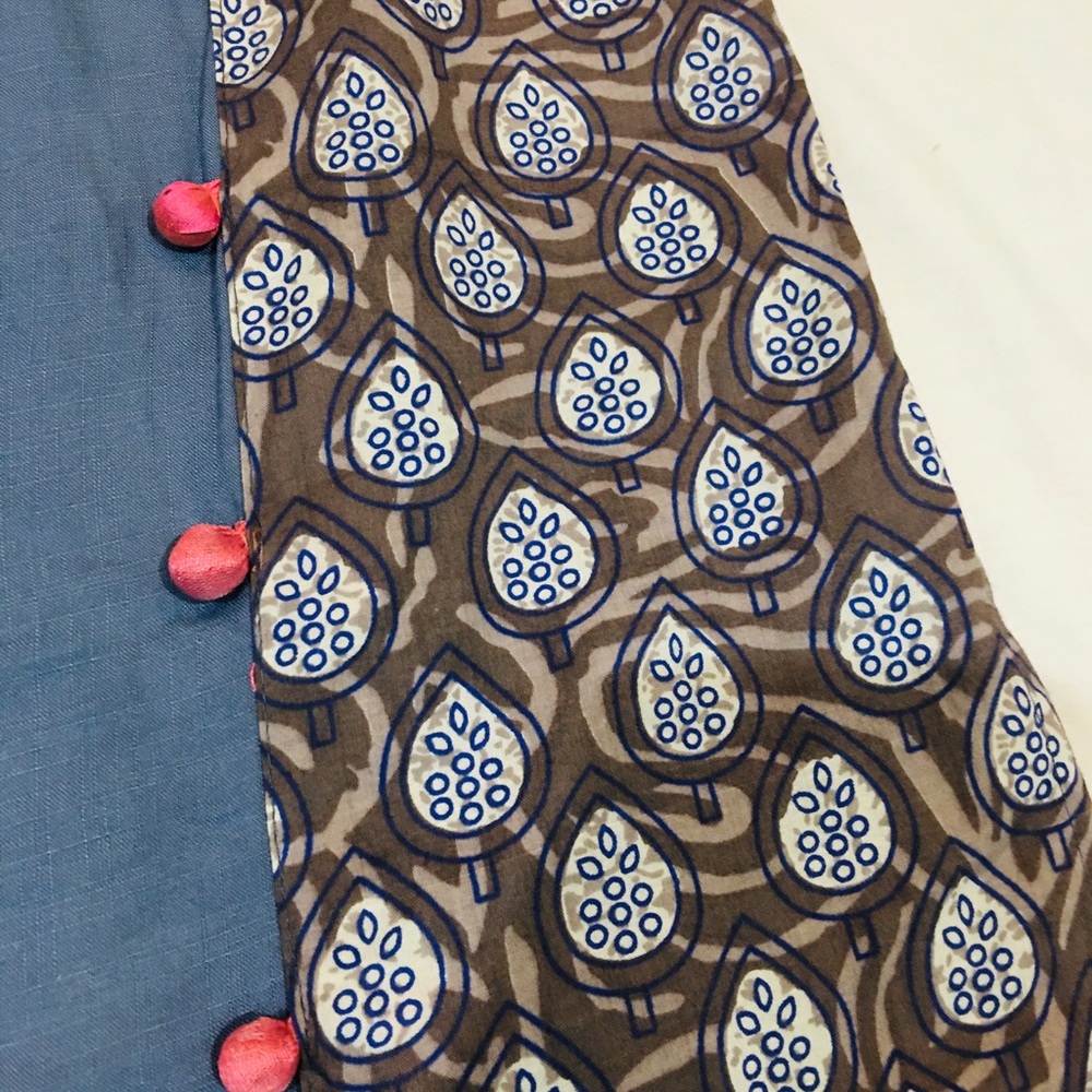 NWT Pigeon Blue and Brown Peacock Pom Pom Tunic Maxi Dress Indian Pakistani - Picture 4 of 9